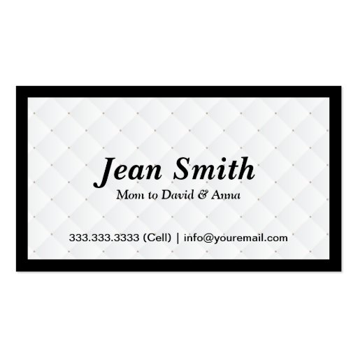 Luxury Black Border Diamond Quilt Mommy Card Business Card Templates (front side)