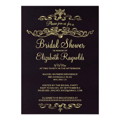 Luxury Black & Gold Bridal Shower Invitations