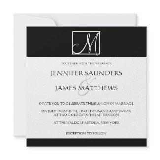 Luxury Black Monogram Initial Wedding Invitation invitation