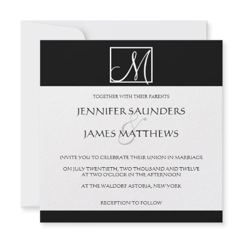 Luxury Black Monogram Initial Wedding Invitation invitation
