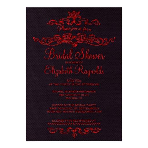 Luxury Black & Red Bridal Shower Invitations