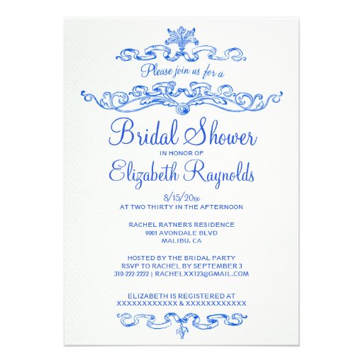 Luxury Blue Bridal Shower Invitations