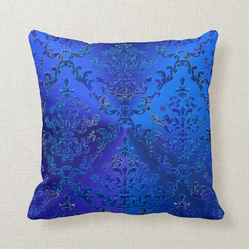 Luxury Blue Damask Elegant Throw Pillow Zazzle