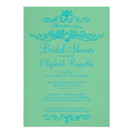 Luxury Blue & Green Bridal Shower Invitations