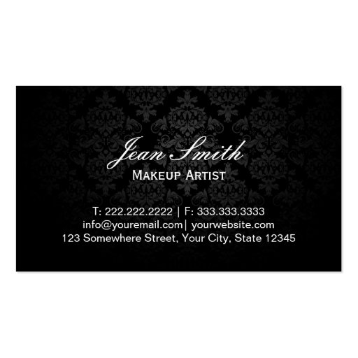 Luxury Damask & Leopard Print Makeup Artist Business Card Template (back side)