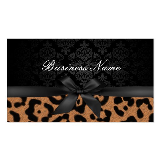 Luxury Damask & Leopard Print Makeup Artist Business Card Template (front side)