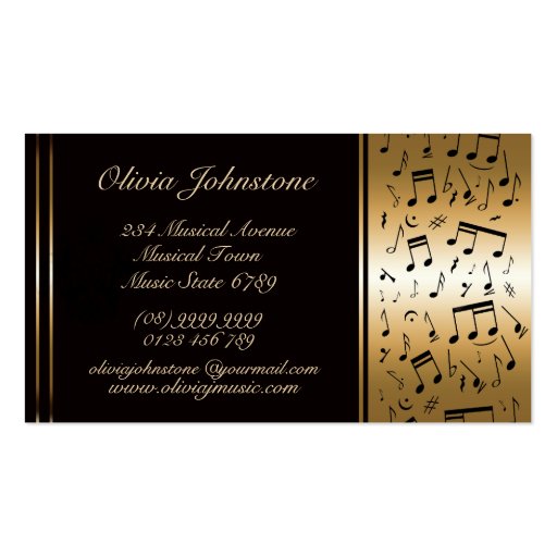 Luxury effect gold and black musical business card (back side)