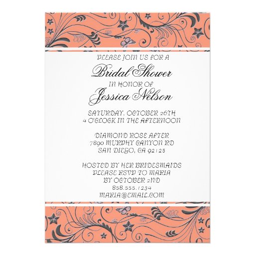 Luxury Elegant Coral Floral Swirls Shower Invite