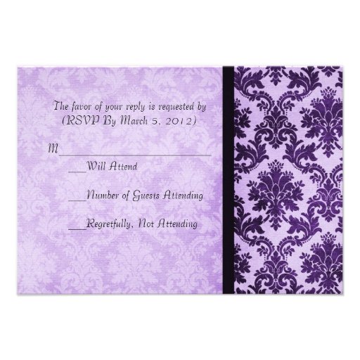 Luxury Elegant Damask  Purple Rose RSVP card