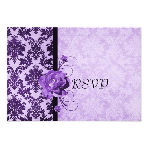 Luxury Elegant Damask  Purple Rose RSVP card