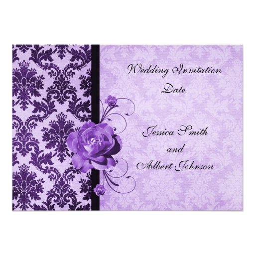 Luxury Elegant Damask Purple Rose Wedding Invite