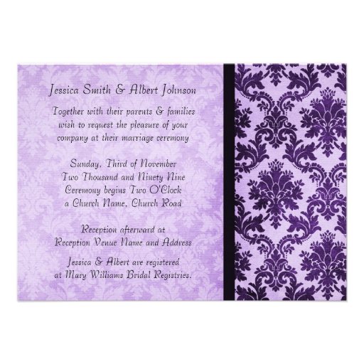 Luxury Elegant Damask Purple Rose Wedding Invite
