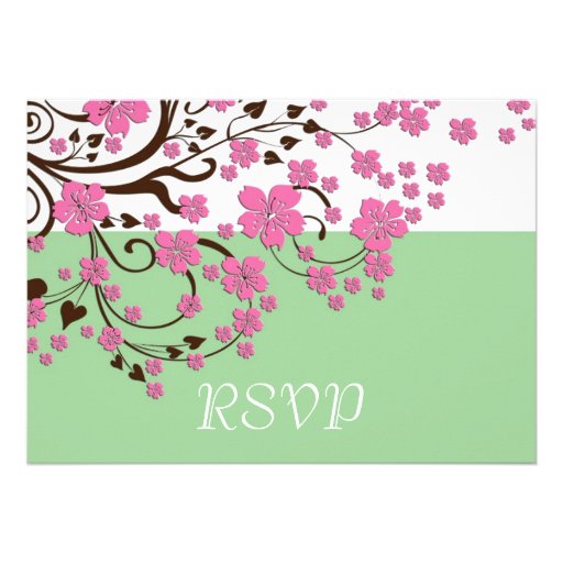 Luxury Floral Cherry Blossom Green RSVP card