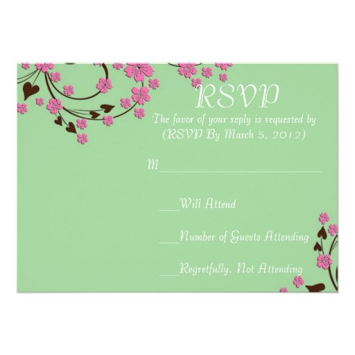Luxury Floral Cherry Blossom Green RSVP card