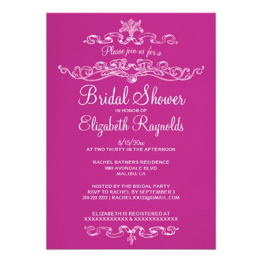 Luxury Fuchsia Bridal Shower Invitations