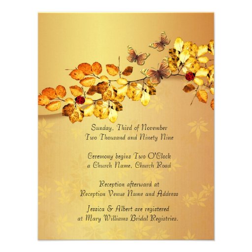 Luxury Gold Autumn Butterfly  Wedding Invitation