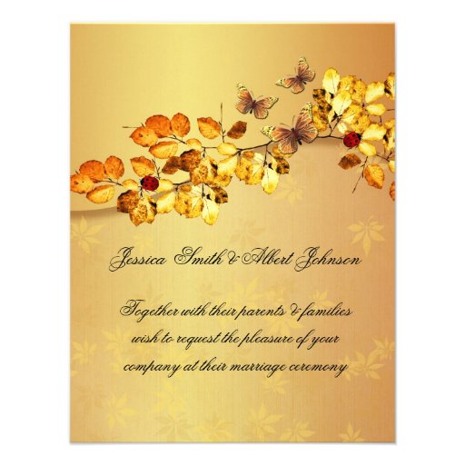 Luxury Gold Autumn Butterfly  Wedding Invitation