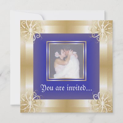 Luxury Gold Frame Wedding Photo Invitations by zazzleproducts1