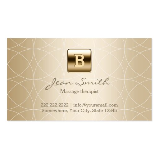 Luxury Gold Monogram Massage Therapy Business Card Templates (front side)