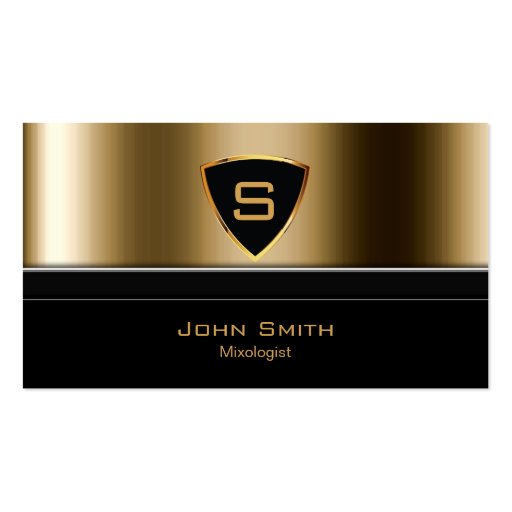 Luxury Gold Monogram Mixologist Business Card (front side)