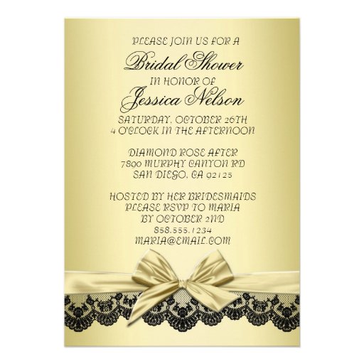 Luxury Gold Ribbon Black Lace Bridal Invite