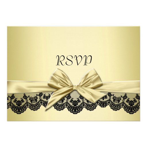 Luxury Gold Ribbon Black Lace RSVP card