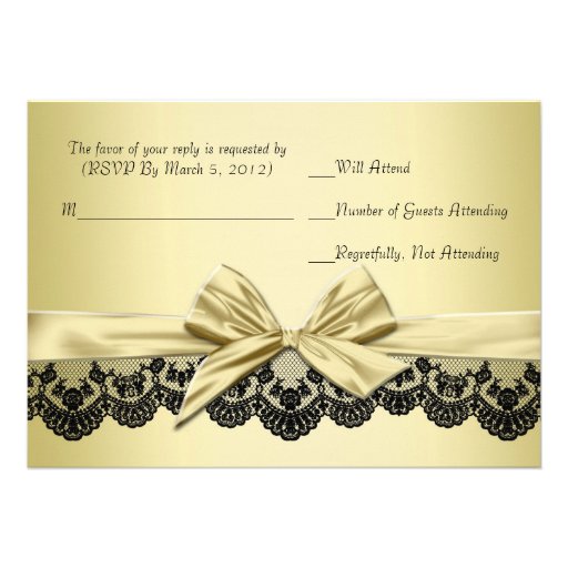 Luxury Gold Ribbon Black Lace RSVP card