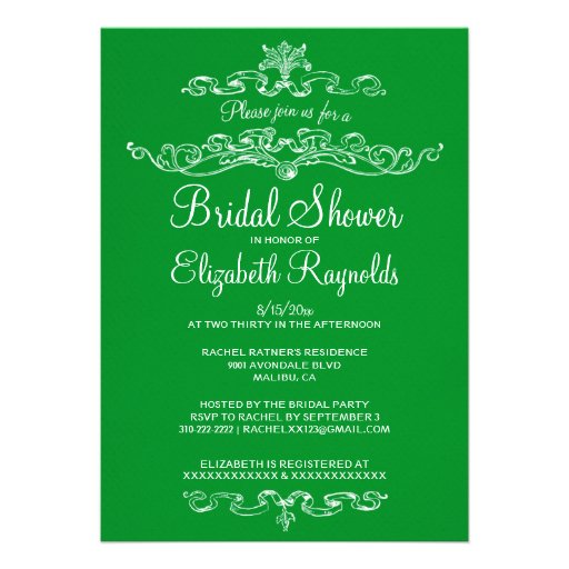 Luxury Green Bridal Shower Invitations