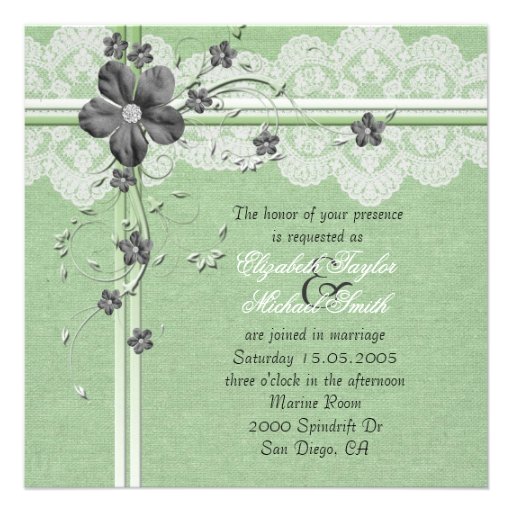 Luxury Green Lace Floral Burlap Wedding Invitation