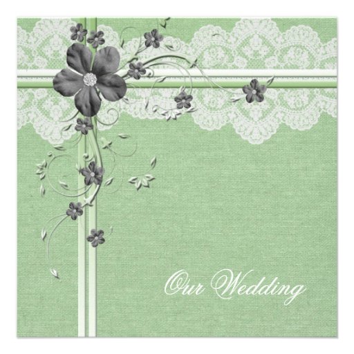 Luxury Green Lace Floral Burlap Wedding Invitation