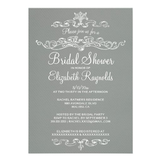 Luxury Grey Bridal Shower Invitations