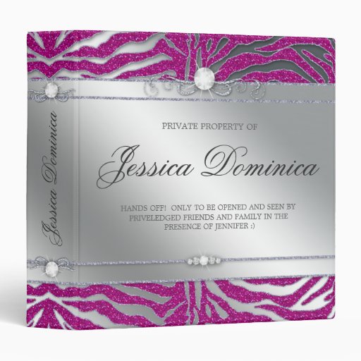 Luxury Jewelry Binder Zebra Sparkle Pink Silver