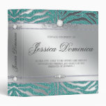 Luxury Jewelry Binder Zebra Sparkle Teal Silver