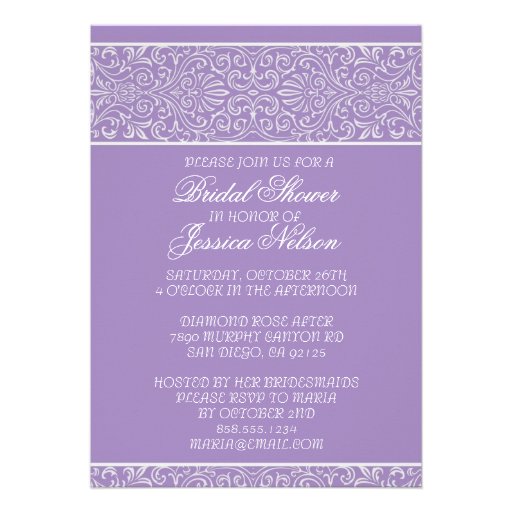 Luxury Lavender Lace Elegant Bridal Shower Invite