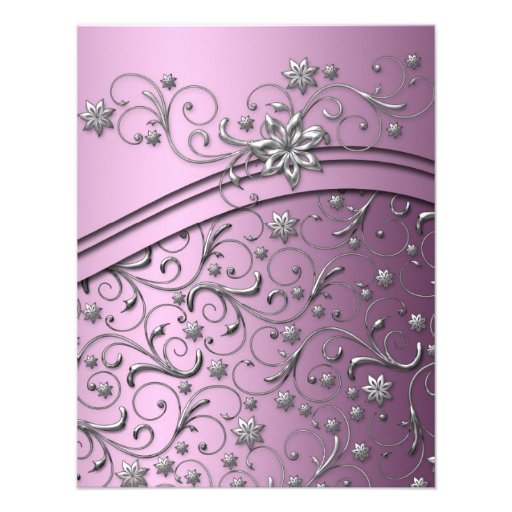 Luxury Lilac Damask Swirls Wedding Invitation