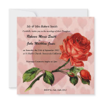 Luxury Linen red rose hearts wedding invitation