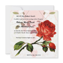 Luxury Linen red rose wedding invitation