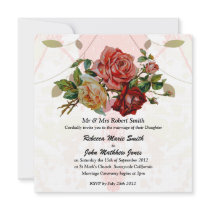 Luxury Linen Three rose wedding invitation