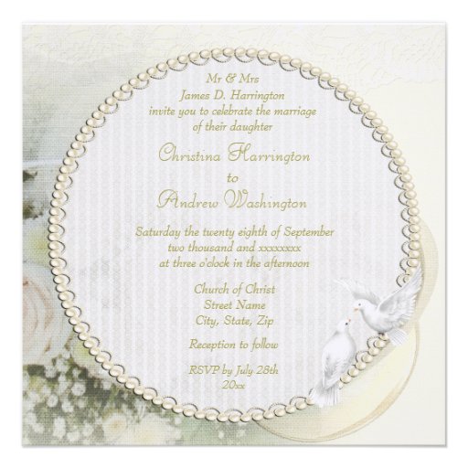 Luxury Linen Wedding Bands, Roses, Doves & Lace Invite