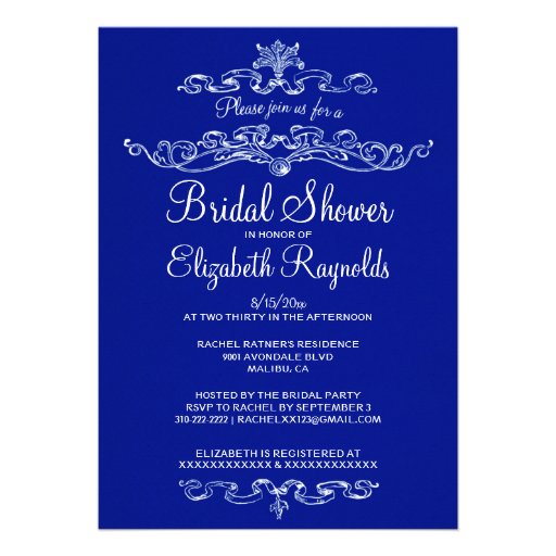 Luxury Navy Blue Bridal Shower Invitations