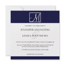 Luxury Navy Monogram Initial Wedding Invitation