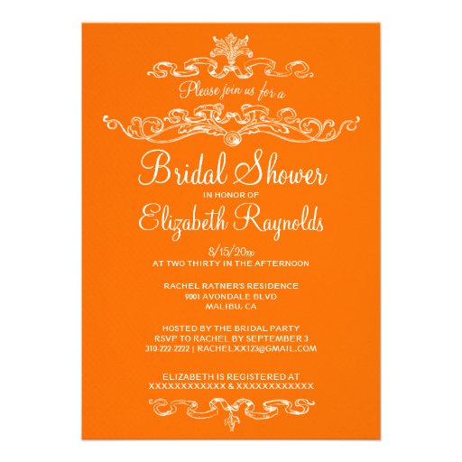 Luxury Orange Bridal Shower Invitations