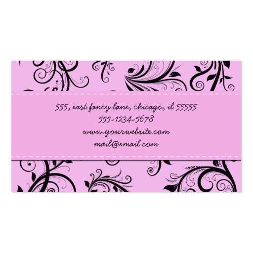Luxury Ornamental Antique Damask Pink Black Business Card (back side)