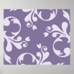 Luxury Ornamental Antique Damask Purple, White Print