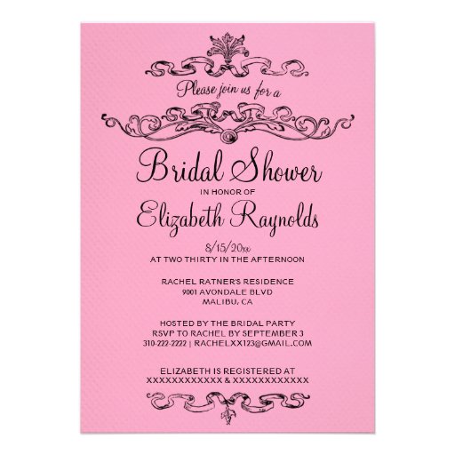 Luxury Pink & Black Bridal Shower Invitations