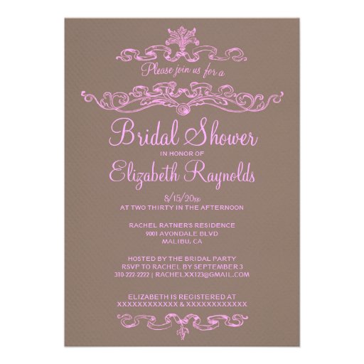 Luxury Pink & Brown Bridal Shower Invitations