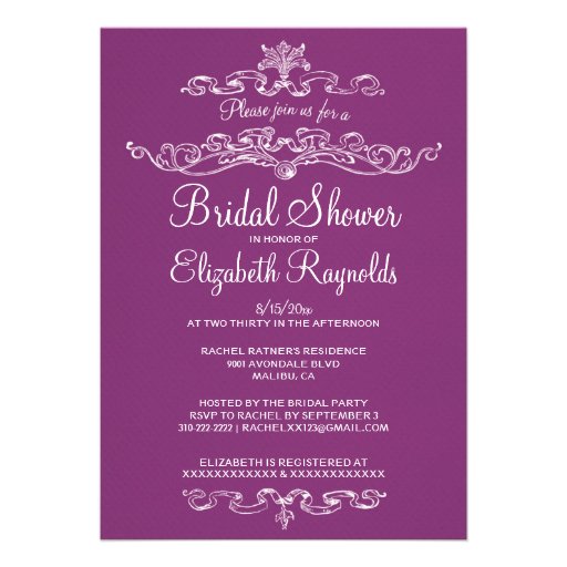 Luxury Purple Bridal Shower Invitations