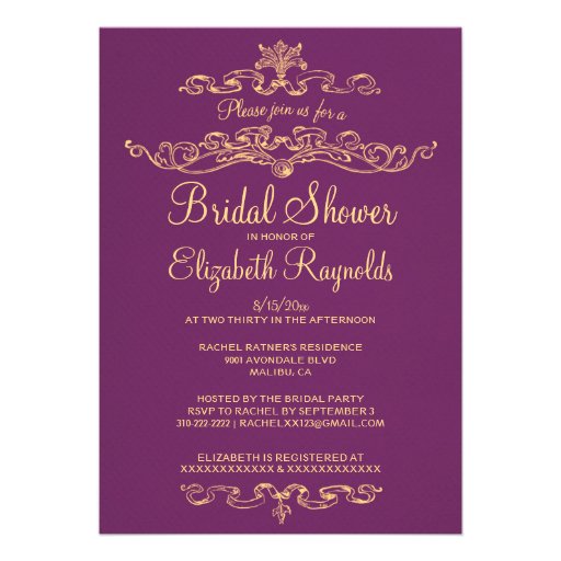 Luxury Purple & Gold Bridal Shower Invitations