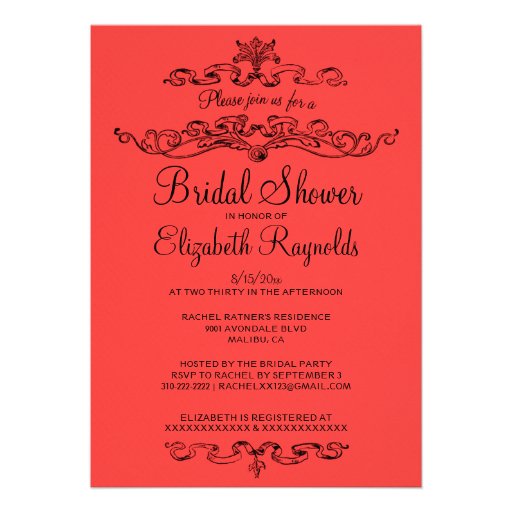 Luxury Red & Black Bridal Shower Invitations