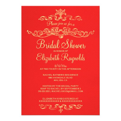 Luxury Red & Gold Bridal Shower Invitations